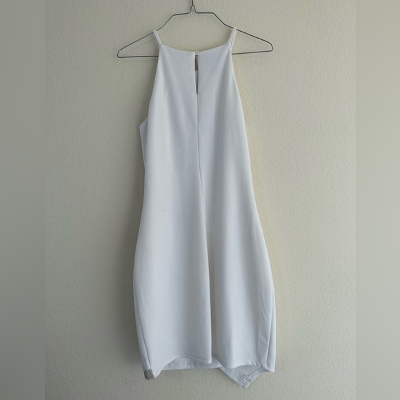 BCX Asymmetrical-Hem Rhinestone Dress Halter Off White Body-con Spandex Size M - Picture 4 of 10